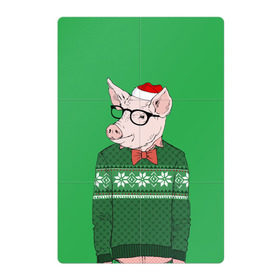 Магнитный плакат 2Х3 с принтом New Year Hipster Pig в Екатеринбурге, Полимерный материал с магнитным слоем | 6 деталей размером 9*9 см | Тематика изображения на принте: 2019 | merry christmas | new year | год свиньи | зима | новый год | поросенок | праздник | рождество | свинка | свинья