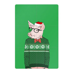 Магнитный плакат 2Х3 с принтом New Year Hipster Pig в Екатеринбурге, Полимерный материал с магнитным слоем | 6 деталей размером 9*9 см | 2019 | merry christmas | new year | год свиньи | зима | новый год | поросенок | праздник | рождество | свинка | свинья