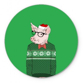 Коврик круглый с принтом New Year Hipster Pig в Екатеринбурге, резина и полиэстер | круглая форма, изображение наносится на всю лицевую часть | 2019 | merry christmas | new year | год свиньи | зима | новый год | поросенок | праздник | рождество | свинка | свинья