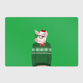 Магнитный плакат 3Х2 с принтом New Year Hipster Pig в Екатеринбурге, Полимерный материал с магнитным слоем | 6 деталей размером 9*9 см | Тематика изображения на принте: 2019 | merry christmas | new year | год свиньи | зима | новый год | поросенок | праздник | рождество | свинка | свинья