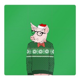 Магнитный плакат 3Х3 с принтом New Year Hipster Pig в Екатеринбурге, Полимерный материал с магнитным слоем | 9 деталей размером 9*9 см | Тематика изображения на принте: 2019 | merry christmas | new year | год свиньи | зима | новый год | поросенок | праздник | рождество | свинка | свинья