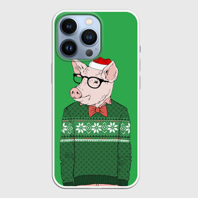 Чехол для iPhone 13 Pro с принтом New Year Hipster Pig в Екатеринбурге,  |  | 2019 | merry christmas | new year | год свиньи | зима | новый год | поросенок | праздник | рождество | свинка | свинья