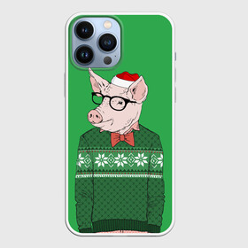 Чехол для iPhone 13 Pro Max с принтом New Year Hipster Pig в Екатеринбурге,  |  | 2019 | merry christmas | new year | год свиньи | зима | новый год | поросенок | праздник | рождество | свинка | свинья