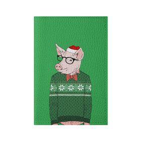 Обложка для паспорта матовая кожа с принтом New Year Hipster Pig в Екатеринбурге, натуральная матовая кожа | размер 19,3 х 13,7 см; прозрачные пластиковые крепления | 2019 | merry christmas | new year | год свиньи | зима | новый год | поросенок | праздник | рождество | свинка | свинья