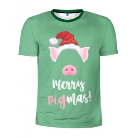 Мужская футболка 3D спортивная с принтом Merry Pigmas в Екатеринбурге, 100% полиэстер с улучшенными характеристиками | приталенный силуэт, круглая горловина, широкие плечи, сужается к линии бедра | 2019 | merry christmas | new year | год свиньи | зима | новый год | поросенок | праздник | рождество | свинка | свинья