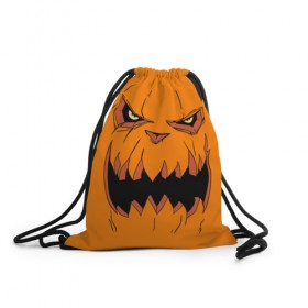 Рюкзак-мешок 3D с принтом Halloween в Екатеринбурге, 100% полиэстер | плотность ткани — 200 г/м2, размер — 35 х 45 см; лямки — толстые шнурки, застежка на шнуровке, без карманов и подкладки | Тематика изображения на принте: halloween | orange | pumpkin | scary | оранжевая | страшная | тыква | ужас | хэллоуин