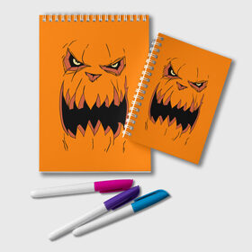 Блокнот с принтом Halloween в Екатеринбурге, 100% бумага | 48 листов, плотность листов — 60 г/м2, плотность картонной обложки — 250 г/м2. Листы скреплены удобной пружинной спиралью. Цвет линий — светло-серый
 | halloween | orange | pumpkin | scary | оранжевая | страшная | тыква | ужас | хэллоуин