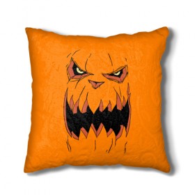 Подушка 3D с принтом Halloween в Екатеринбурге, наволочка – 100% полиэстер, наполнитель – холлофайбер (легкий наполнитель, не вызывает аллергию). | состоит из подушки и наволочки. Наволочка на молнии, легко снимается для стирки | halloween | orange | pumpkin | scary | оранжевая | страшная | тыква | ужас | хэллоуин