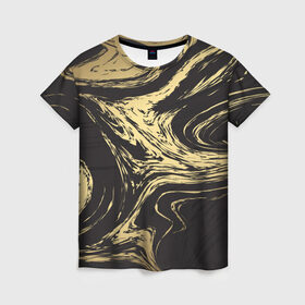 Женская футболка 3D с принтом Золотые реки в Екатеринбурге, 100% полиэфир ( синтетическое хлопкоподобное полотно) | прямой крой, круглый вырез горловины, длина до линии бедер | абстракция | золото | иллюзия | линии | река