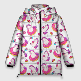 Женская зимняя куртка 3D с принтом Единорожки и вкусняшки в Екатеринбурге, верх — 100% полиэстер; подкладка — 100% полиэстер; утеплитель — 100% полиэстер | длина ниже бедра, силуэт Оверсайз. Есть воротник-стойка, отстегивающийся капюшон и ветрозащитная планка. 

Боковые карманы с листочкой на кнопках и внутренний карман на молнии | cake | deliciouse | dunt | eat | kawaii | sweets | unicorn | unicorns | вкусняшки | десерт | еда | единорог | единороги | кавай | кекс | пончик | сладкое | сладости | торт
