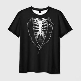 Мужская футболка 3D с принтом Скелет в Екатеринбурге, 100% полиэфир | прямой крой, круглый вырез горловины, длина до линии бедер | deadman | death | halloween | ribs | skeleton | мертвец | ребра | скелет | хеллоуин | хэллоуин
