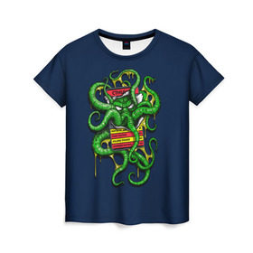 Женская футболка 3D с принтом Ктулху в Екатеринбурге, 100% полиэфир ( синтетическое хлопкоподобное полотно) | прямой крой, круглый вырез горловины, длина до линии бедер | call | cthulhu | howard | kraken | lovecraft | octopus | tentacles | говард | зов | кракен | ктулху | лавкрафт | осьминог | щупальца