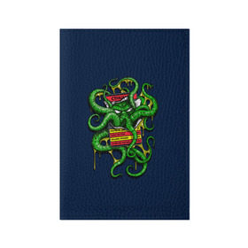 Обложка для паспорта матовая кожа с принтом Ктулху в Екатеринбурге, натуральная матовая кожа | размер 19,3 х 13,7 см; прозрачные пластиковые крепления | Тематика изображения на принте: call | cthulhu | howard | kraken | lovecraft | octopus | tentacles | говард | зов | кракен | ктулху | лавкрафт | осьминог | щупальца