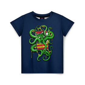 Детская футболка 3D с принтом Ктулху в Екатеринбурге, 100% гипоаллергенный полиэфир | прямой крой, круглый вырез горловины, длина до линии бедер, чуть спущенное плечо, ткань немного тянется | call | cthulhu | howard | kraken | lovecraft | octopus | tentacles | говард | зов | кракен | ктулху | лавкрафт | осьминог | щупальца