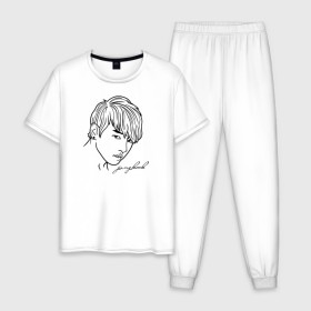Мужская пижама хлопок с принтом BTS - Jungkook в Екатеринбурге, 100% хлопок | брюки и футболка прямого кроя, без карманов, на брюках мягкая резинка на поясе и по низу штанин
 | Тематика изображения на принте: 