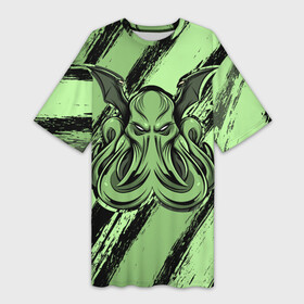 Платье-футболка 3D с принтом Ктулху в Екатеринбурге,  |  | cthulhu | божество | кракен | лавкрафт | миф | монстр | океан | чудовище
