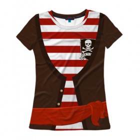 Женская футболка 3D с принтом Костюм пирата в красную полоску в Екатеринбурге, 100% полиэфир ( синтетическое хлопкоподобное полотно) | прямой крой, круглый вырез горловины, длина до линии бедер | детские костюмы | костюм на новый год | праздник | утренник