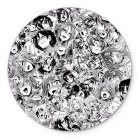 Коврик круглый с принтом Manga ahegao в Екатеринбурге, резина и полиэстер | круглая форма, изображение наносится на всю лицевую часть | ahegao | manga | ахегао | комиксы | лицо | манга | паттрен | чернобелый | эмоции