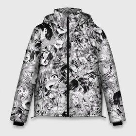Мужская зимняя куртка 3D с принтом Manga ahegao в Екатеринбурге, верх — 100% полиэстер; подкладка — 100% полиэстер; утеплитель — 100% полиэстер | длина ниже бедра, свободный силуэт Оверсайз. Есть воротник-стойка, отстегивающийся капюшон и ветрозащитная планка. 

Боковые карманы с листочкой на кнопках и внутренний карман на молнии. | ahegao | manga | ахегао | комиксы | лицо | манга | паттрен | чернобелый | эмоции