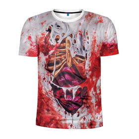 Мужская футболка 3D спортивная с принтом Кровь в Екатеринбурге, 100% полиэстер с улучшенными характеристиками | приталенный силуэт, круглая горловина, широкие плечи, сужается к линии бедра | кишки | кровь | мертвец | мертвый | ребра | тело