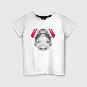 Детская футболка хлопок с принтом Хрюня в противогазе в Екатеринбурге, 100% хлопок | круглый вырез горловины, полуприлегающий силуэт, длина до линии бедер | Тематика изображения на принте: breaking bad | во все тяжкие | джесси пинкман | свинка | свинья