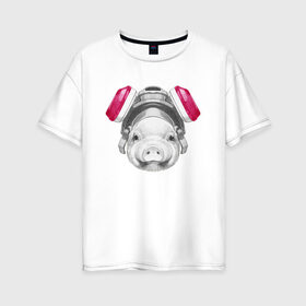 Женская футболка хлопок Oversize с принтом Хрюня в противогазе в Екатеринбурге, 100% хлопок | свободный крой, круглый ворот, спущенный рукав, длина до линии бедер
 | breaking bad | во все тяжкие | джесси пинкман | свинка | свинья