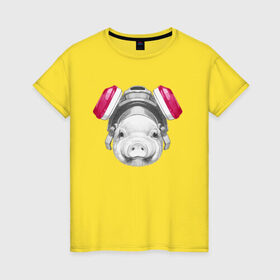 Женская футболка хлопок с принтом Хрюня в противогазе в Екатеринбурге, 100% хлопок | прямой крой, круглый вырез горловины, длина до линии бедер, слегка спущенное плечо | breaking bad | во все тяжкие | джесси пинкман | свинка | свинья