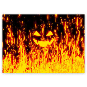 Поздравительная открытка с принтом FIRE PUMPKIN в Екатеринбурге, 100% бумага | плотность бумаги 280 г/м2, матовая, на обратной стороне линовка и место для марки
 | Тематика изображения на принте: fire | halloween | искры | огонь | праздник | тыква | хэллоуин