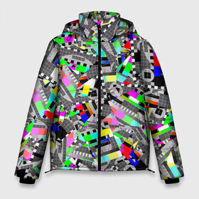 Мужская зимняя куртка 3D с принтом Экран профилактики в Екатеринбурге, верх — 100% полиэстер; подкладка — 100% полиэстер; утеплитель — 100% полиэстер | длина ниже бедра, свободный силуэт Оверсайз. Есть воротник-стойка, отстегивающийся капюшон и ветрозащитная планка. 

Боковые карманы с листочкой на кнопках и внутренний карман на молнии. | абстракция | геометрия | настройка | паттрен | писк | профилактика | сигнал | таблица | телевидение | телевизор | цвет