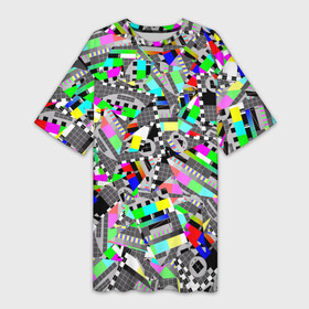 Платье-футболка 3D с принтом Экран профилактики в Екатеринбурге,  |  | абстракция | геометрия | настройка | паттрен | писк | профилактика | сигнал | таблица | телевидение | телевизор | цвет