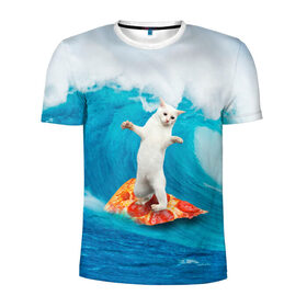 Мужская футболка 3D спортивная с принтом Кот Серфер в Екатеринбурге, 100% полиэстер с улучшенными характеристиками | приталенный силуэт, круглая горловина, широкие плечи, сужается к линии бедра | Тематика изображения на принте: cat | fast | fastfood | food | meme | party | pizza | sea | serf | wave | вечеринка | волна | еда | кошак | кошка | мем | море | пицца | серф | фастфуд
