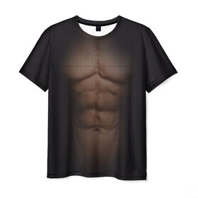 Мужская футболка 3D с принтом Сетка в Екатеринбурге, 100% полиэфир | прямой крой, круглый вырез горловины, длина до линии бедер | атлет | грудь | качёк | клетка | кубики | мужик | мышцы | парень | пресс | прозрачный | спорт | тело | торс | фигура