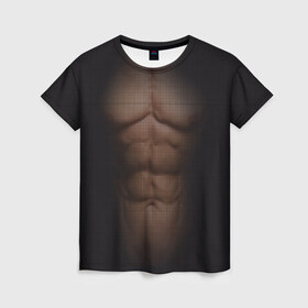 Женская футболка 3D с принтом Сетка в Екатеринбурге, 100% полиэфир ( синтетическое хлопкоподобное полотно) | прямой крой, круглый вырез горловины, длина до линии бедер | атлет | грудь | качёк | клетка | кубики | мужик | мышцы | парень | пресс | прозрачный | спорт | тело | торс | фигура