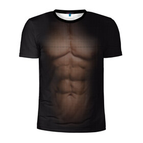 Мужская футболка 3D спортивная с принтом Сетка в Екатеринбурге, 100% полиэстер с улучшенными характеристиками | приталенный силуэт, круглая горловина, широкие плечи, сужается к линии бедра | атлет | грудь | качёк | клетка | кубики | мужик | мышцы | парень | пресс | прозрачный | спорт | тело | торс | фигура