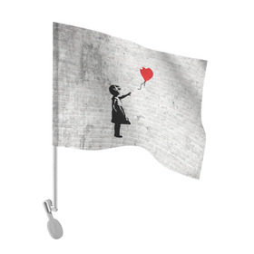Флаг для автомобиля с принтом Бэнкси: Девочка с Шаром в Екатеринбурге, 100% полиэстер | Размер: 30*21 см | art | balloon | banksy | culture | girl | graffity | heart | hearts | red | арт | бэнкси | граффити | девочка | девочка с шаром | красный | красным | культура | сердечки | сердечко | сердце | стрит | шар | шарик | шариком