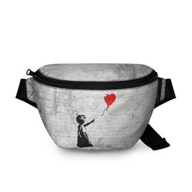 Поясная сумка 3D с принтом Бэнкси: Девочка с Шаром в Екатеринбурге, 100% полиэстер | плотная ткань, ремень с регулируемой длиной, внутри несколько карманов для мелочей, основное отделение и карман с обратной стороны сумки застегиваются на молнию | art | balloon | banksy | culture | girl | graffity | heart | hearts | red | арт | бэнкси | граффити | девочка | девочка с шаром | красный | красным | культура | сердечки | сердечко | сердце | стрит | шар | шарик | шариком