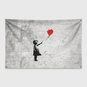 Флаг-баннер с принтом Бэнкси Девочка с Шаром в Екатеринбурге, 100% полиэстер | размер 67 х 109 см, плотность ткани — 95 г/м2; по краям флага есть четыре люверса для крепления | art | balloon | banksy | culture | girl | graffity | heart | hearts | red | арт | бэнкси | граффити | девочка | девочка с шаром | красный | красным | культура | сердечки | сердечко | сердце | стрит | шар | шарик | шариком