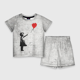 Детский костюм с шортами 3D с принтом Бэнкси: Девочка с Шаром в Екатеринбурге,  |  | art | balloon | banksy | culture | girl | graffity | heart | hearts | red | арт | бэнкси | граффити | девочка | девочка с шаром | красный | красным | культура | сердечки | сердечко | сердце | стрит | шар | шарик | шариком