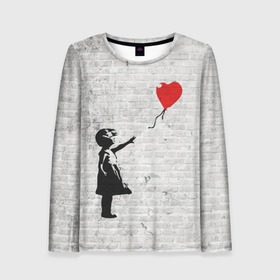 Женский лонгслив 3D с принтом Бэнкси: Девочка с Шаром в Екатеринбурге, 100% полиэстер | длинные рукава, круглый вырез горловины, полуприлегающий силуэт | art | balloon | banksy | culture | girl | graffity | heart | hearts | red | арт | бэнкси | граффити | девочка | девочка с шаром | красный | красным | культура | сердечки | сердечко | сердце | стрит | шар | шарик | шариком