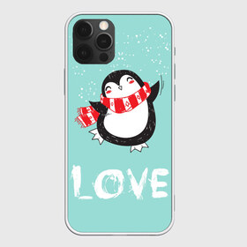 Чехол для iPhone 12 Pro Max с принтом Пингвин LOVE в Екатеринбурге, Силикон |  | Тематика изображения на принте: linux | детская | зима | зимняя | лёд | новый год | пингвин | пингвин в снегу | пингвин в шарфе | пингвин любовь | пингвинчик | пингвины | северный полюс | снег | холод