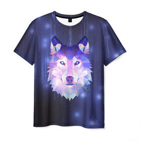 Мужская футболка 3D с принтом Космический Волк в Екатеринбурге, 100% полиэфир | прямой крой, круглый вырез горловины, длина до линии бедер | Тематика изображения на принте: poligon | space | star | stars | werewolf | wild | wolf | wolfs | волк | волки | волчата | волченок | волчица | вселенная | дикий | звезда | звезды | космический | космос | луна | оборотень | падающие | полигон | полигоны