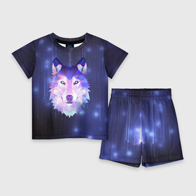Детский костюм с шортами 3D с принтом Космический Волк в Екатеринбурге,  |  | poligon | space | star | stars | werewolf | wild | wolf | wolfs | волк | волки | волчата | волченок | волчица | вселенная | дикий | звезда | звезды | космический | космос | луна | оборотень | падающие | полигон | полигоны