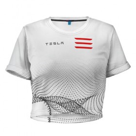 Женская футболка Cropp-top с принтом Tesla Motors в Екатеринбурге, 100% полиэстер | круглая горловина, длина футболки до линии талии, рукава с отворотами | auto | car | cars | coil | electro | elon | future | logo | moto | motors | musk | pixel | tesla | авто | автомобили | автомобиль | будущее | илон | лого | логотип | маск | мото | моторс | символ | тесла | электричество | электро