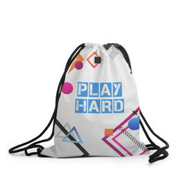 Рюкзак-мешок 3D с принтом Play hard в Екатеринбурге, 100% полиэстер | плотность ткани — 200 г/м2, размер — 35 х 45 см; лямки — толстые шнурки, застежка на шнуровке, без карманов и подкладки | 