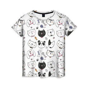 Женская футболка 3D с принтом Зверушки в Екатеринбурге, 100% полиэфир ( синтетическое хлопкоподобное полотно) | прямой крой, круглый вырез горловины, длина до линии бедер | кот | кошка | медведь | панда | пес | поросенок | свинья | собака