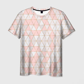 Мужская футболка 3D с принтом Rose gold в Екатеринбурге, 100% полиэфир | прямой крой, круглый вырез горловины, длина до линии бедер | Тематика изображения на принте: геометрия | золото | паттерн | розовый | треугольник