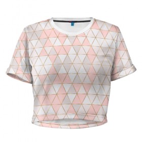 Женская футболка Cropp-top с принтом Rose gold в Екатеринбурге, 100% полиэстер | круглая горловина, длина футболки до линии талии, рукава с отворотами | геометрия | золото | паттерн | розовый | треугольник