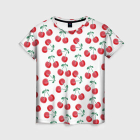 Женская футболка 3D с принтом Вишневое настроение в Екатеринбурге, 100% полиэфир ( синтетическое хлопкоподобное полотно) | прямой крой, круглый вырез горловины, длина до линии бедер | Тематика изображения на принте: весна | вишня | красный | лето | листья | ягода