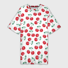Платье-футболка 3D с принтом Вишневое настроение в Екатеринбурге,  |  | весна | вишня | красный | лето | листья | ягода