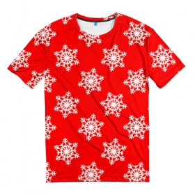 Мужская футболка 3D с принтом Новогодние снежинки в Екатеринбурге, 100% полиэфир | прямой крой, круглый вырез горловины, длина до линии бедер | christmas | new year | snow | ёлка | зима | каникулы | новогодний паттерн | новый год | праздник | рождество | снег | снежинки
